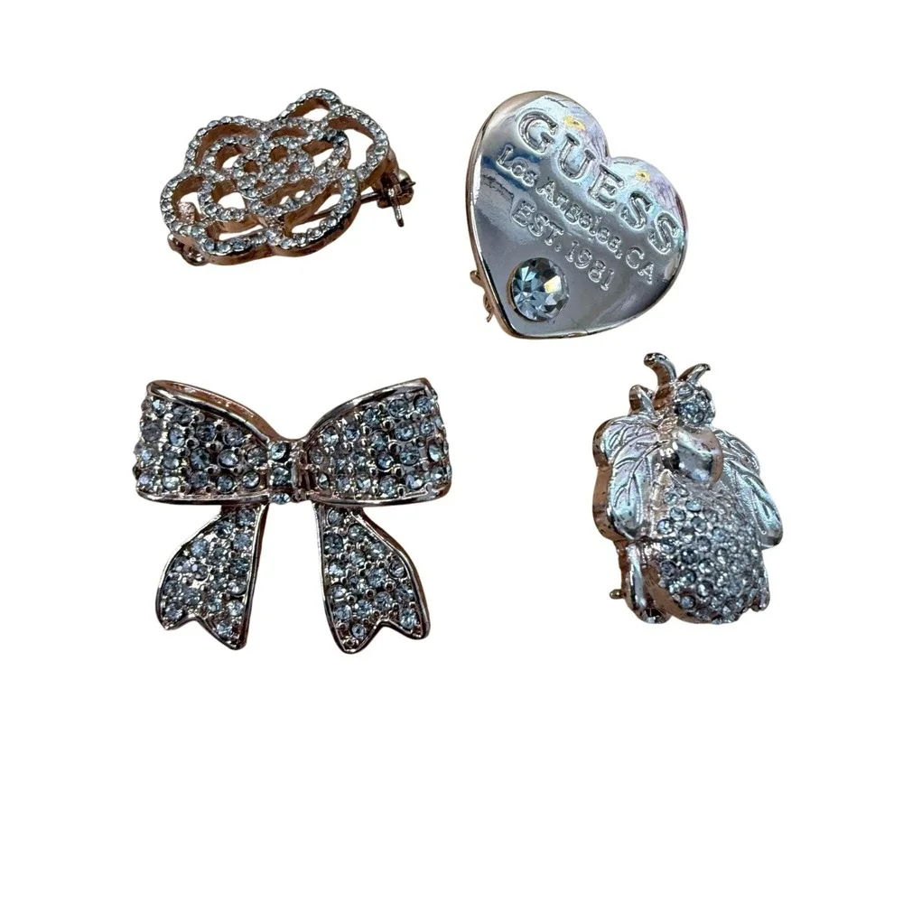 Y2K Coquette Rhinestone Glam Heart Bee Bow Rose Brooch‎ Lot of 4 from Guess